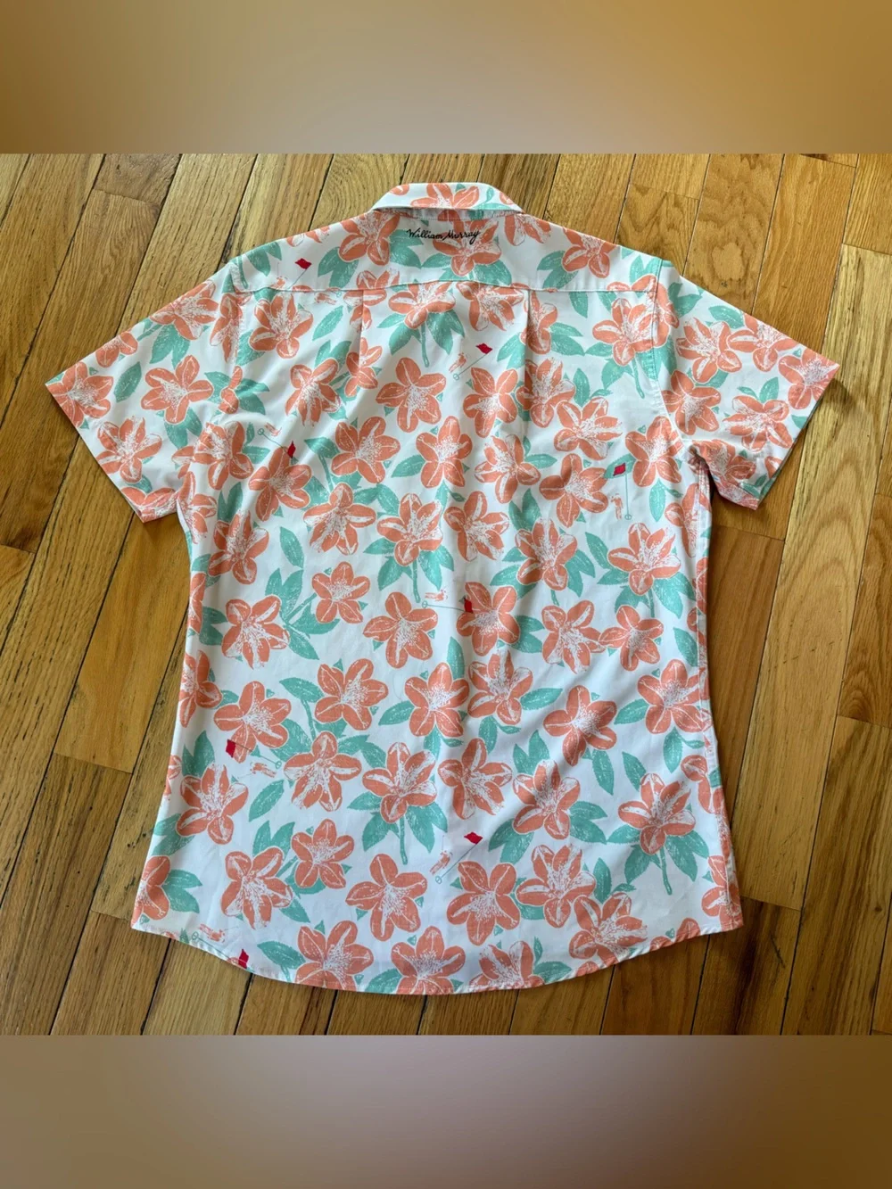 William Murray Button Up Shirt Men's Size M Floral Golf Hawaiian Orange/White - Picture 7 of 13
